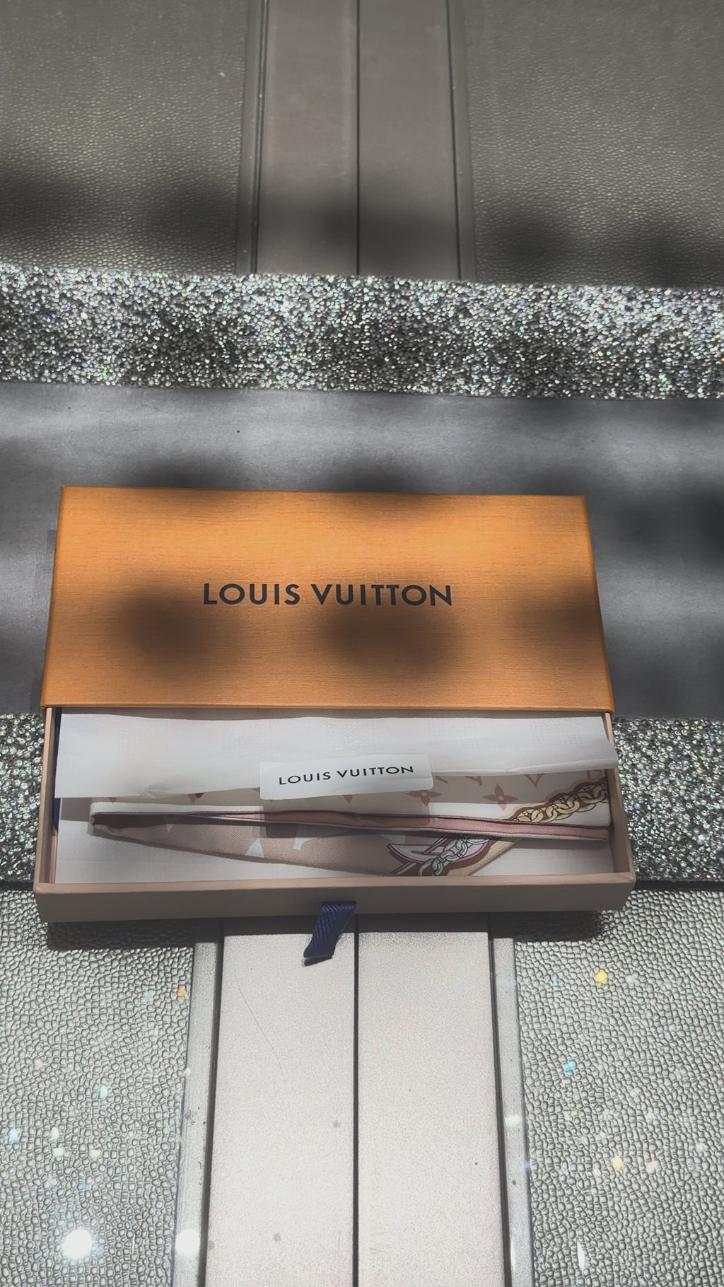 Louis Vuitton Monogram BB Bandeau Silk Scarf Pink White Made in Italy with Box