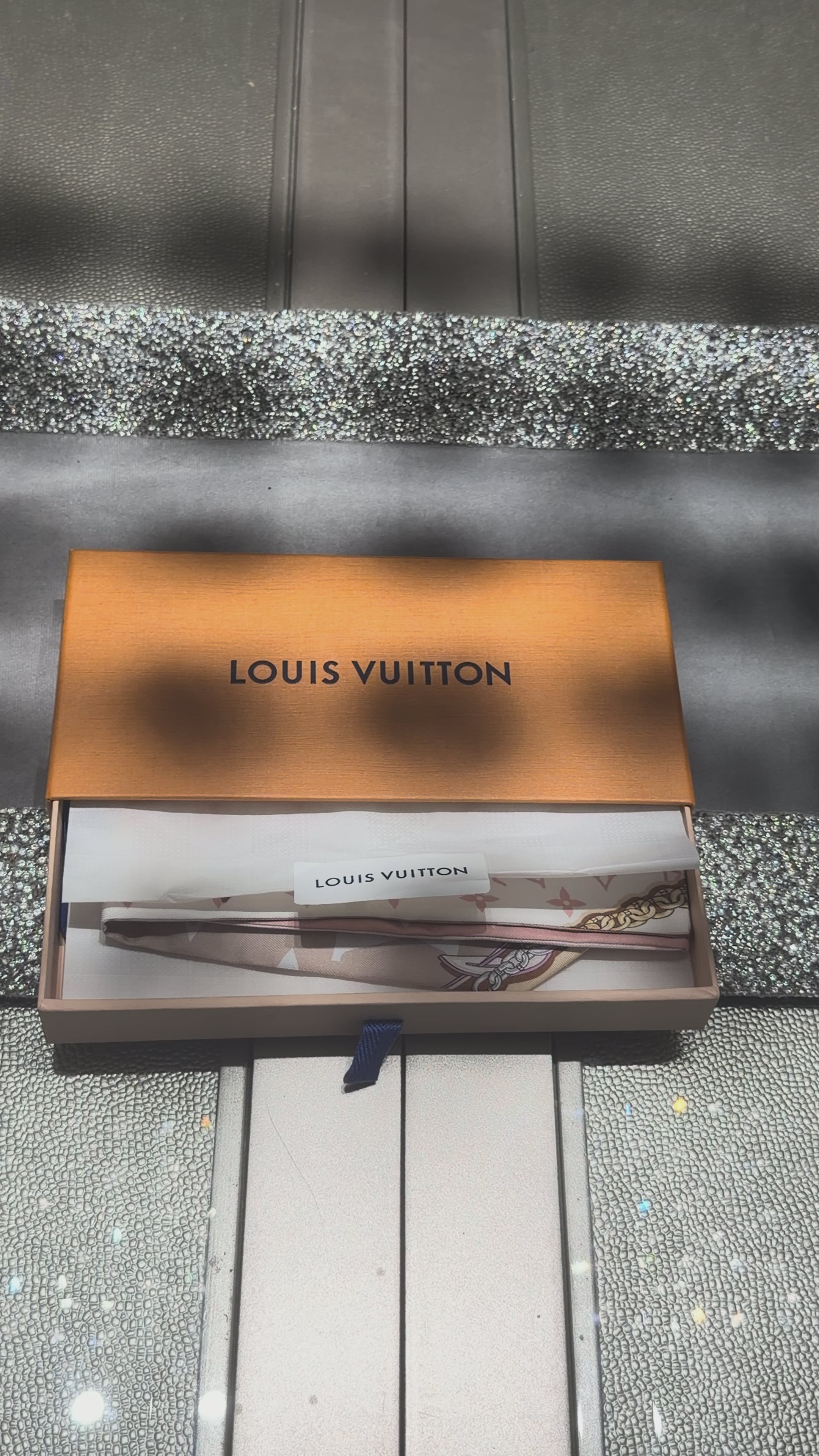 Louis Vuitton Monogram BB Bandeau Silk Scarf Pink White Made in Italy with Box