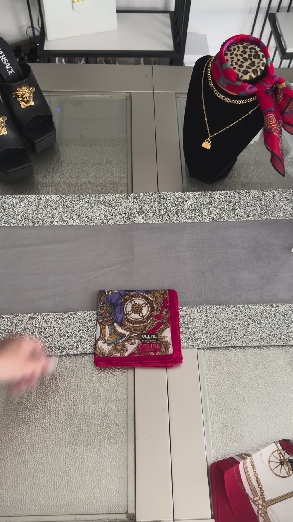 CELINE Paris Baroque Floral Silk-Cotton Scarf – Red, Blue & Gold