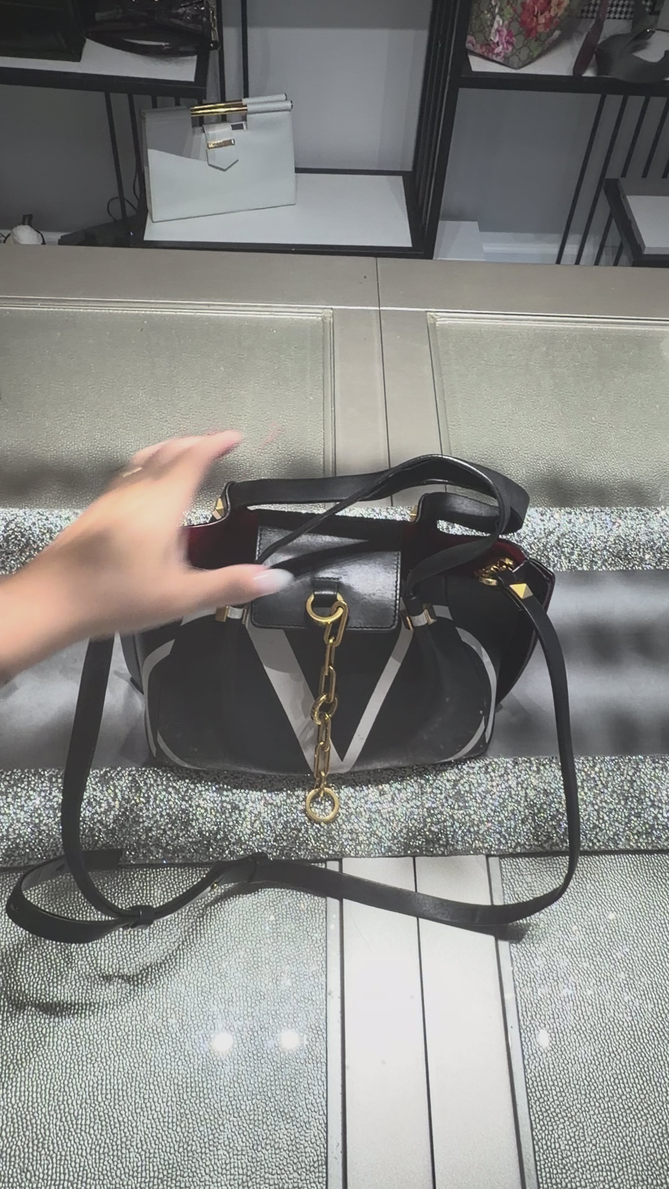 Valentino Garavani Go Logo Escape Black Leather Small Tote Bag