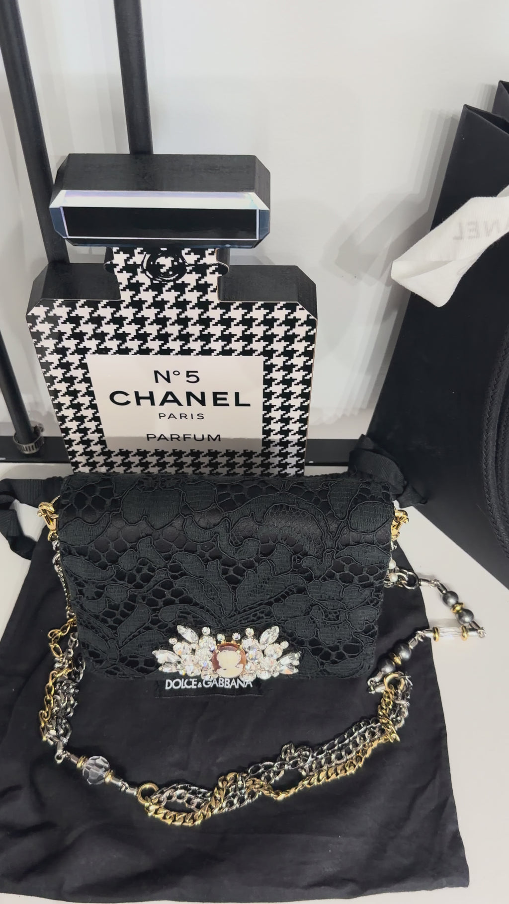 Dolce & Gabbana Lace Cameo Mini Shoulder Bag – Black