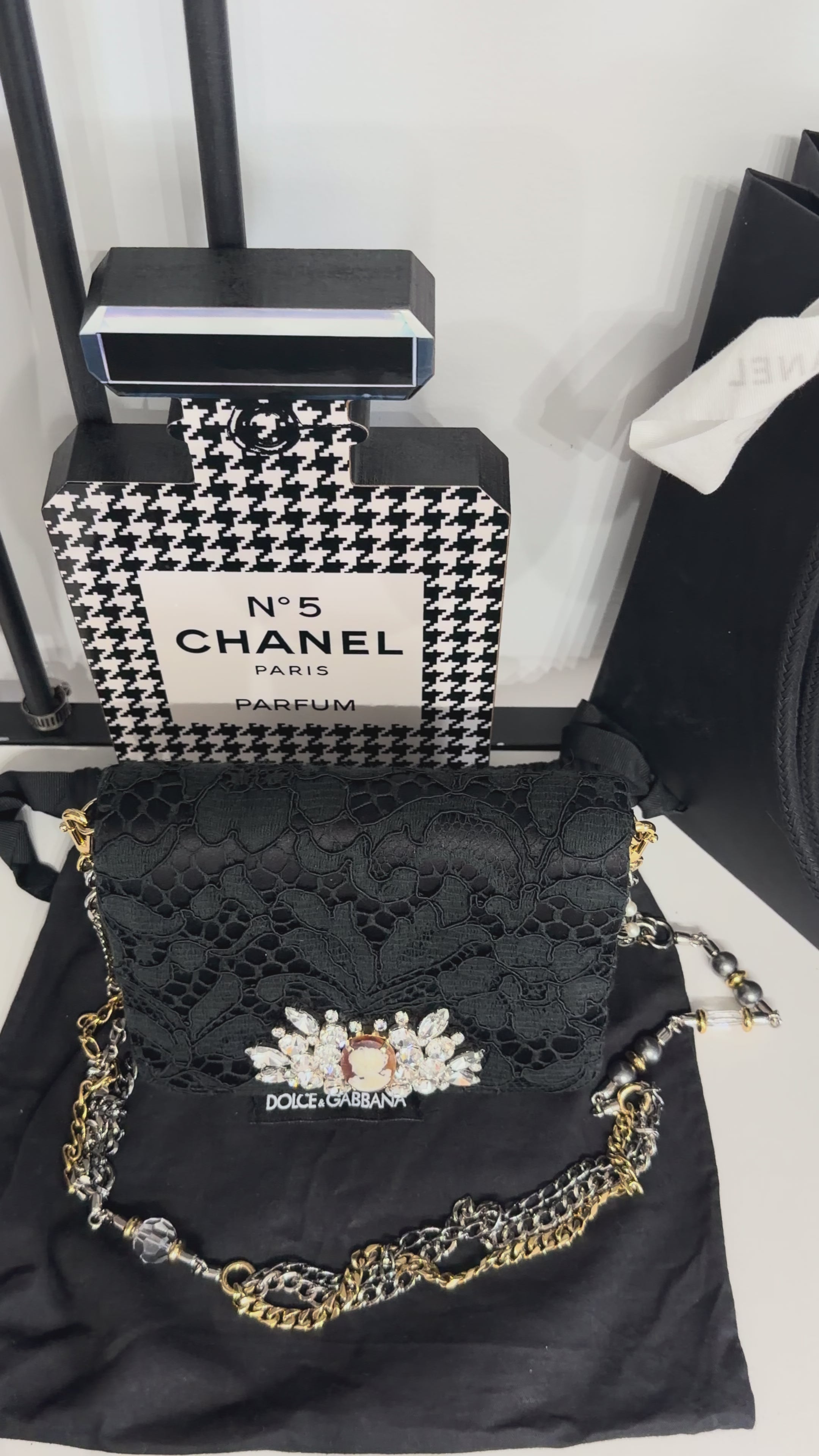 Dolce & Gabbana Lace Cameo Mini Shoulder Bag – Black