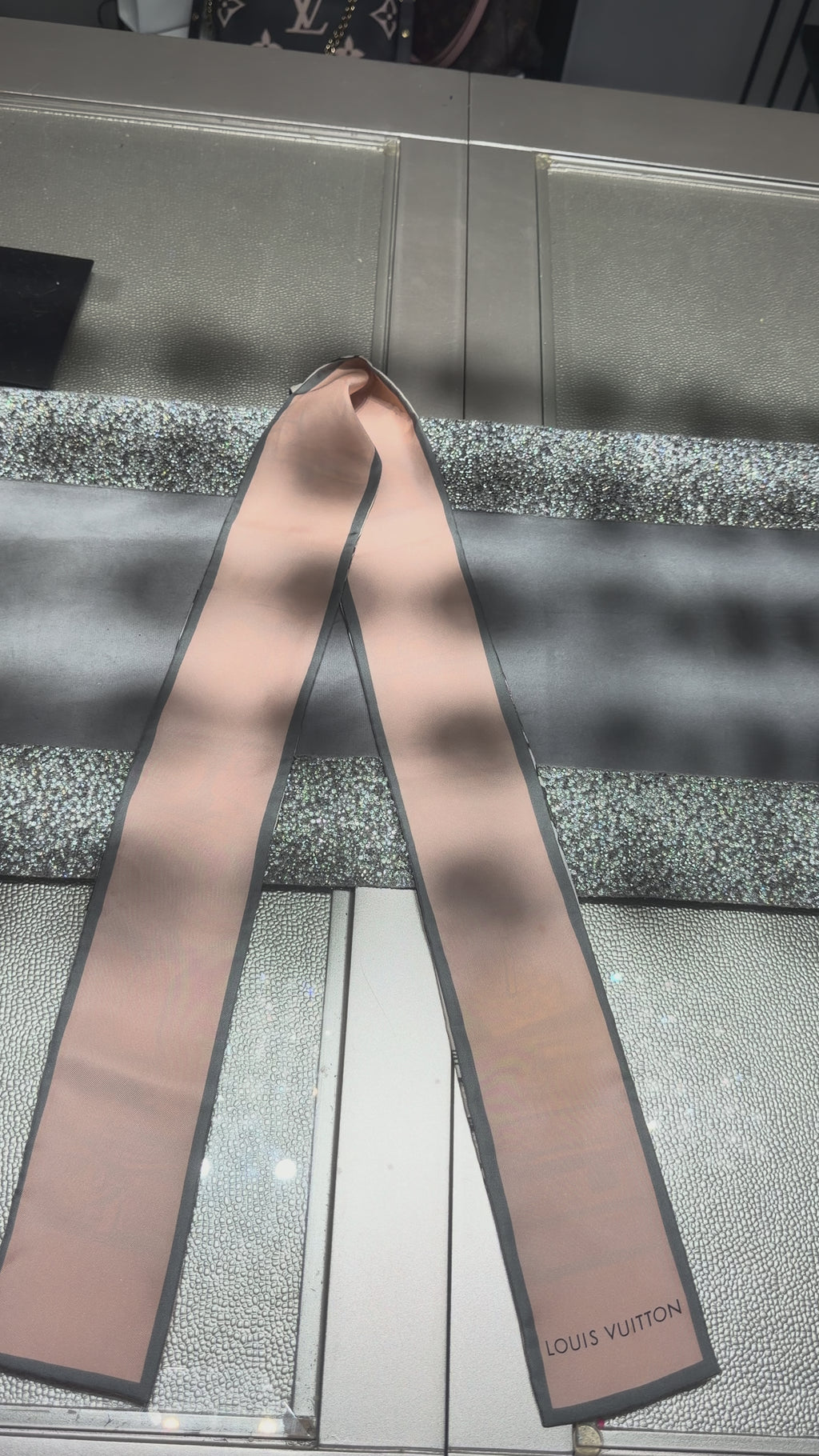 Louis Vuitton Pink Monogram Luggage Print Silk Bandeau Scarf