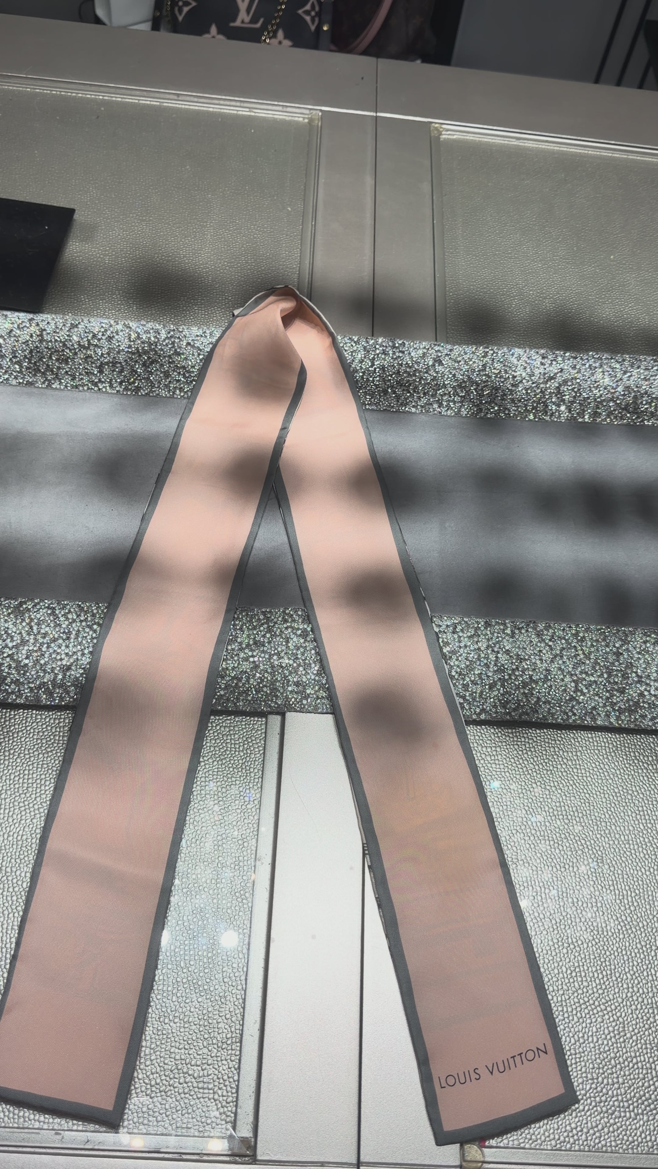 Louis Vuitton Pink Monogram Luggage Print Silk Bandeau Scarf