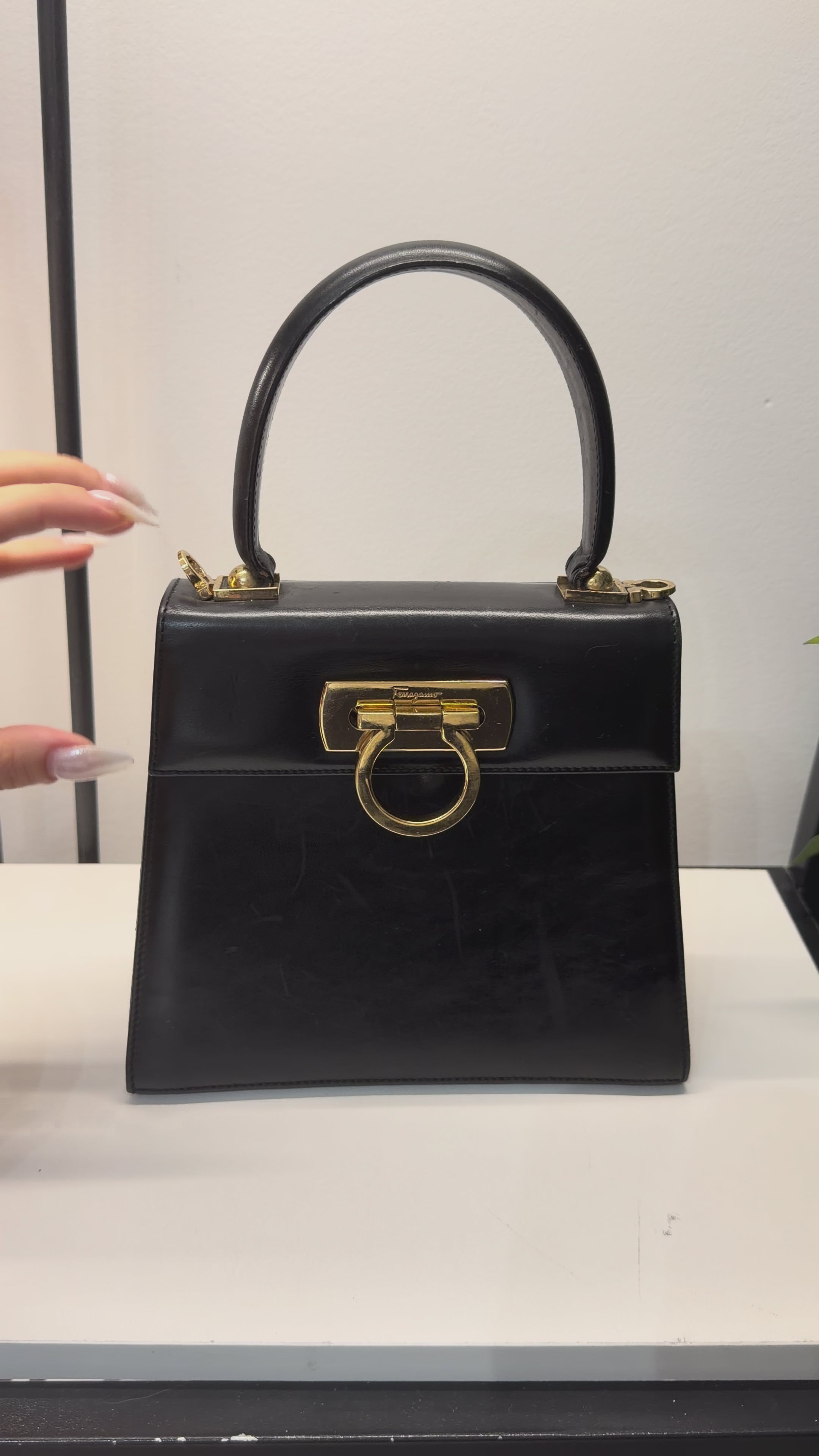 Salvatore Ferragamo Vintage Gancini Top Handle Bag – Black